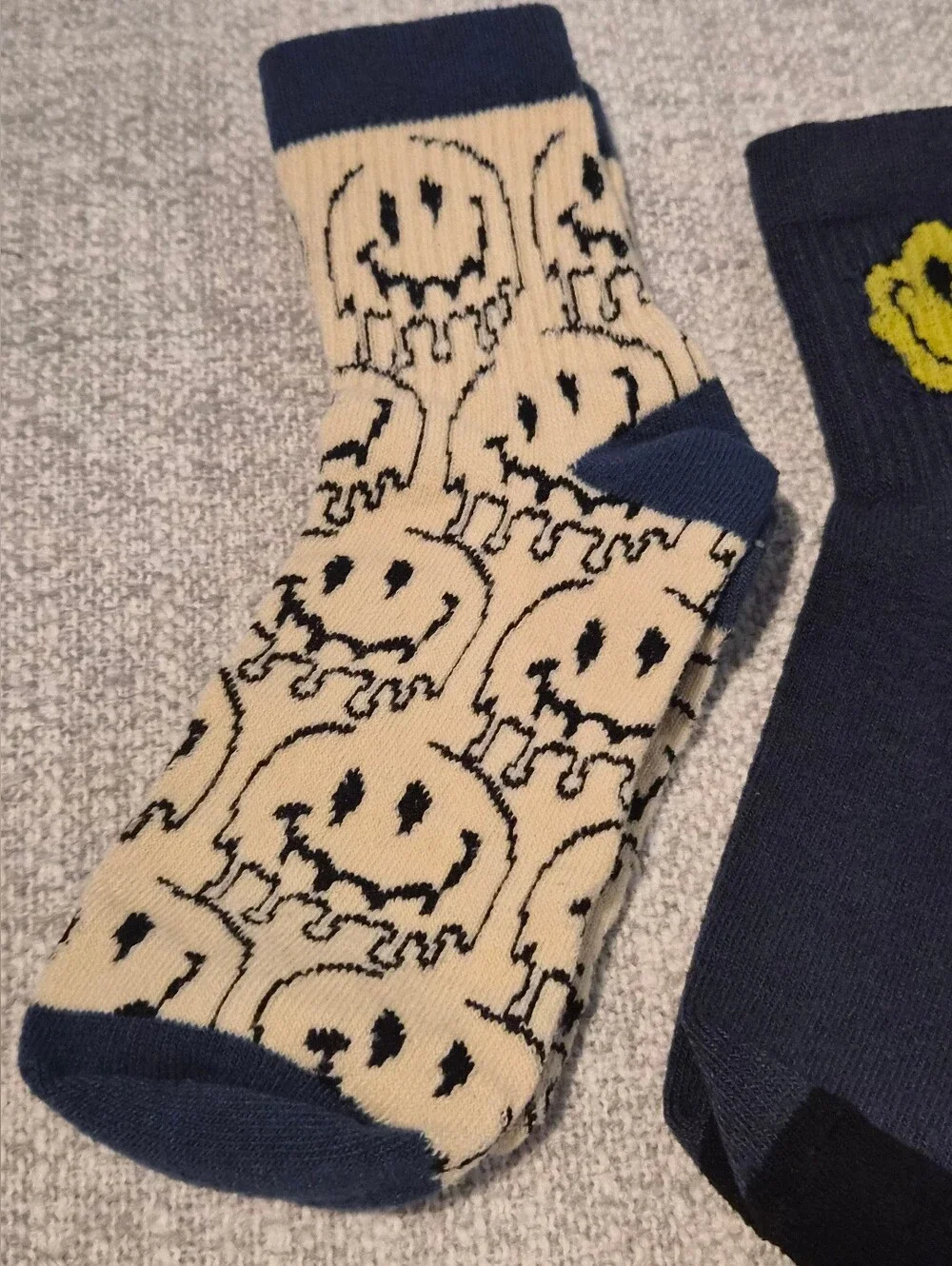 Kids Smiley Crew Sock Set - Navy, Beige, Yellow & Gray